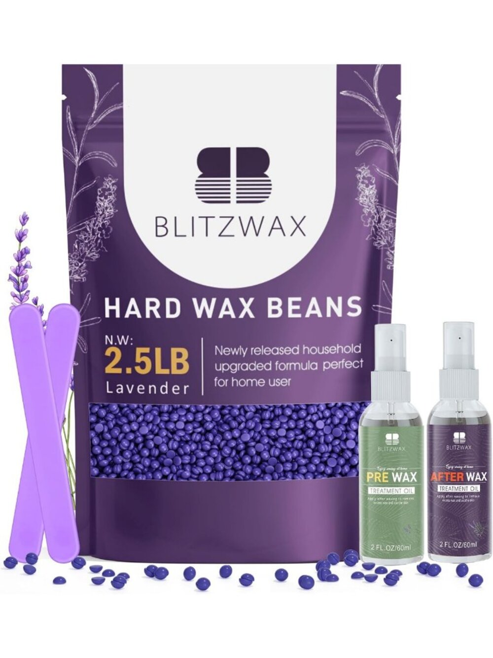 Lavender Hard Wax Beads for Hair Removal - 2.5 lb Refill for Smooth Skin